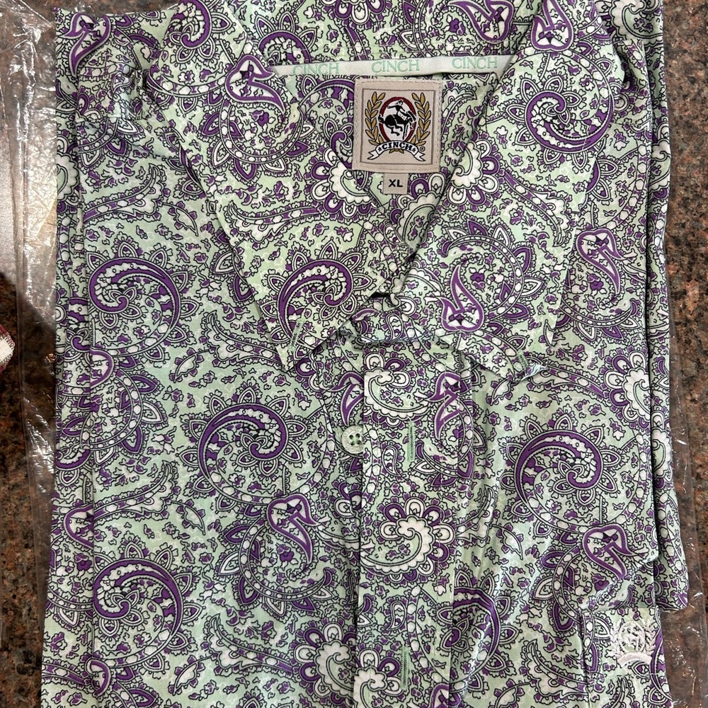 Cinch Paisley Shirt in Green and Purple
